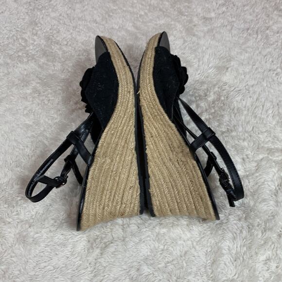 Route 66 fabric flower raffia espadrille wedge sandals, 9.5 - Picture 4 of 9